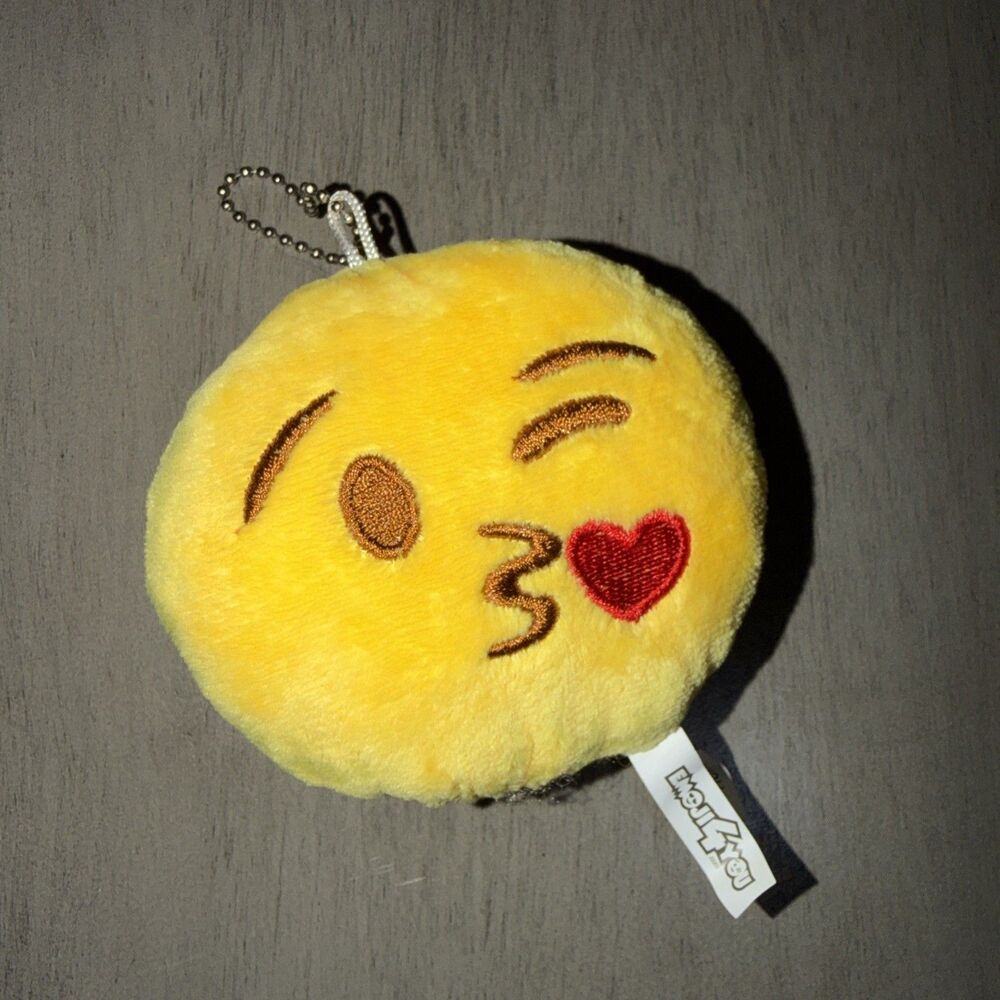 Emoji Face Blowing Kiss Yellow 3.5" Plush Keychain Emoticon Accessory Key Chain
